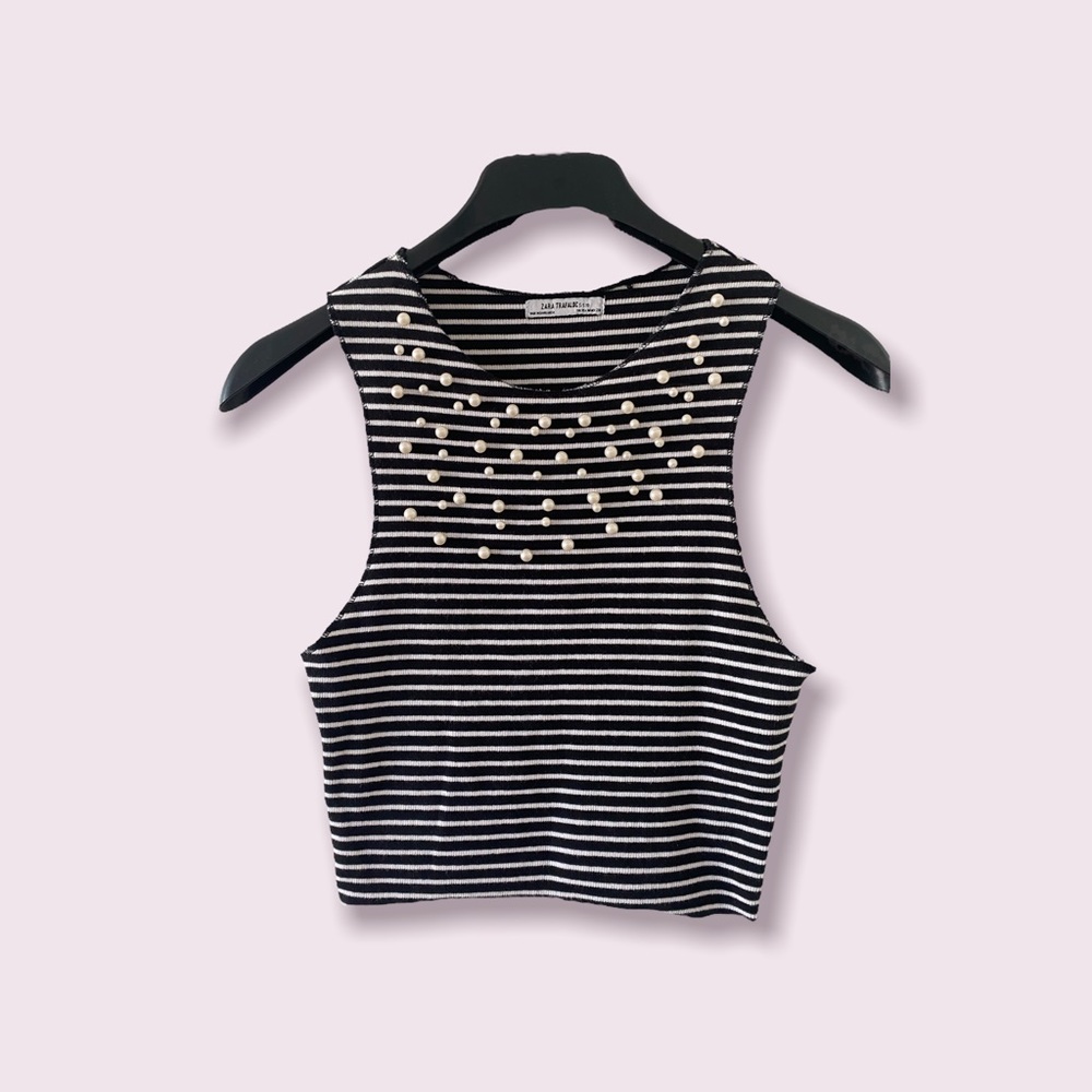 Zara marine crop top with pearl decor size S